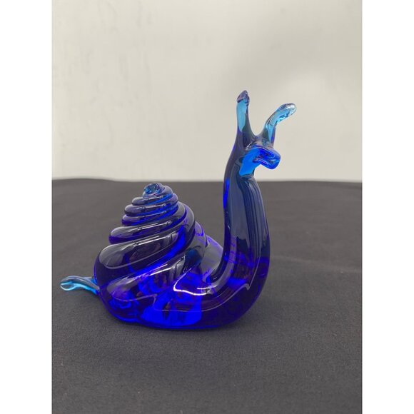 Vintage Paperweight Snail Figurine Blue Glass Sculpture - Hand Blown Seashell - Picture 5 of 5